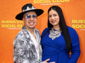 Baby's first Broadway show! Renesito Avich, who shreds on the tres as Eliades Ochoa, lands on the carpet with his wife Stefanie Gonzalo