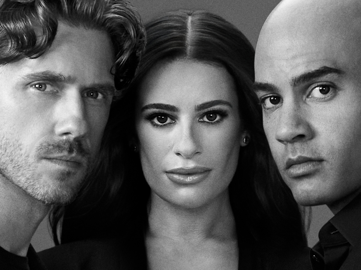 Aaron Tveit, Lea Michele and Nicholas Christopher look at the camera intensely